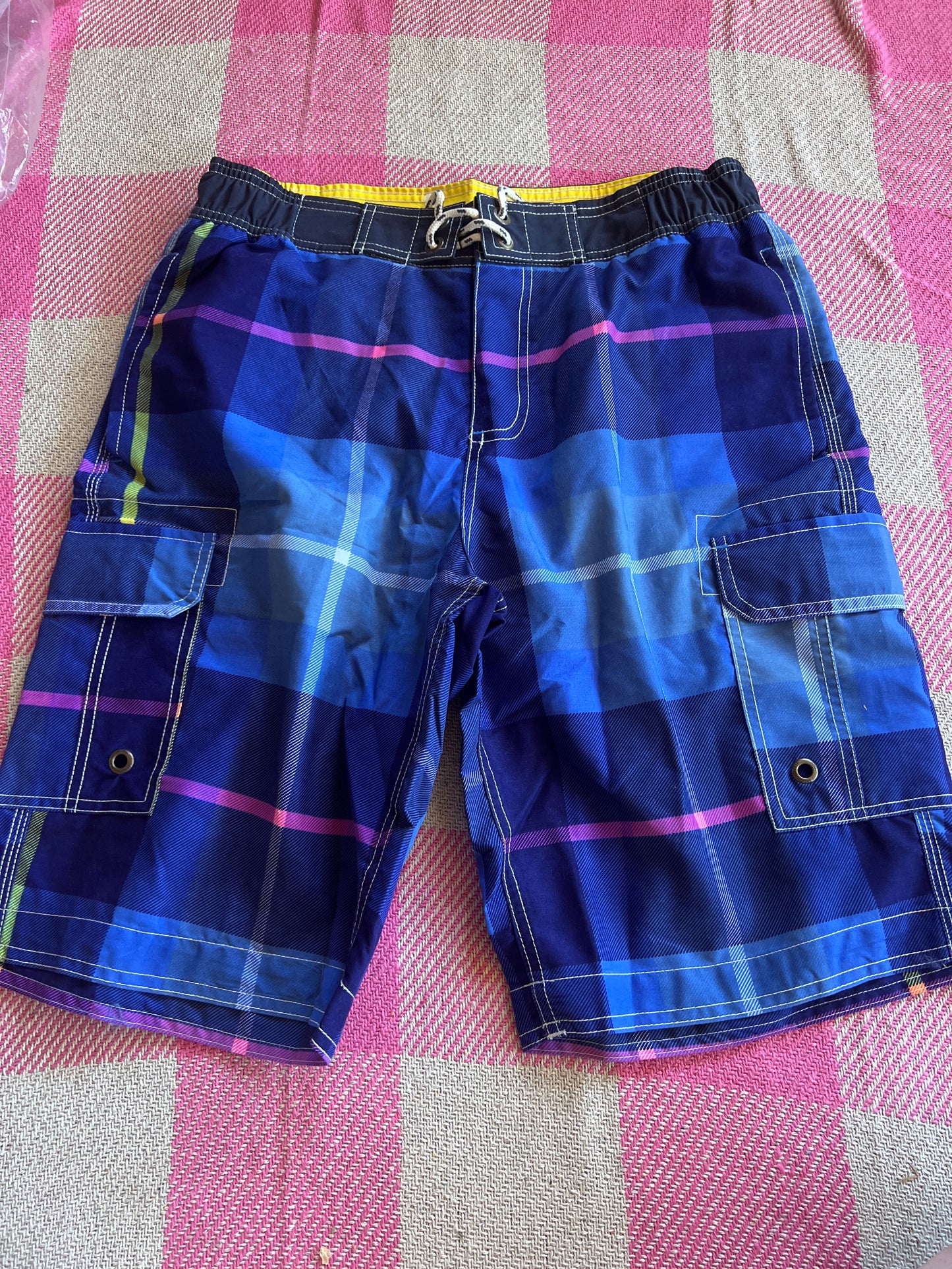 Boden Mens Blue Tartan Swimming Shorts