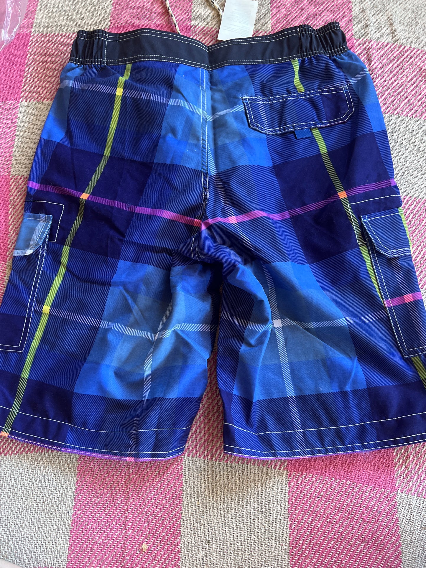 Boden Mens Blue Tartan Swimming Shorts