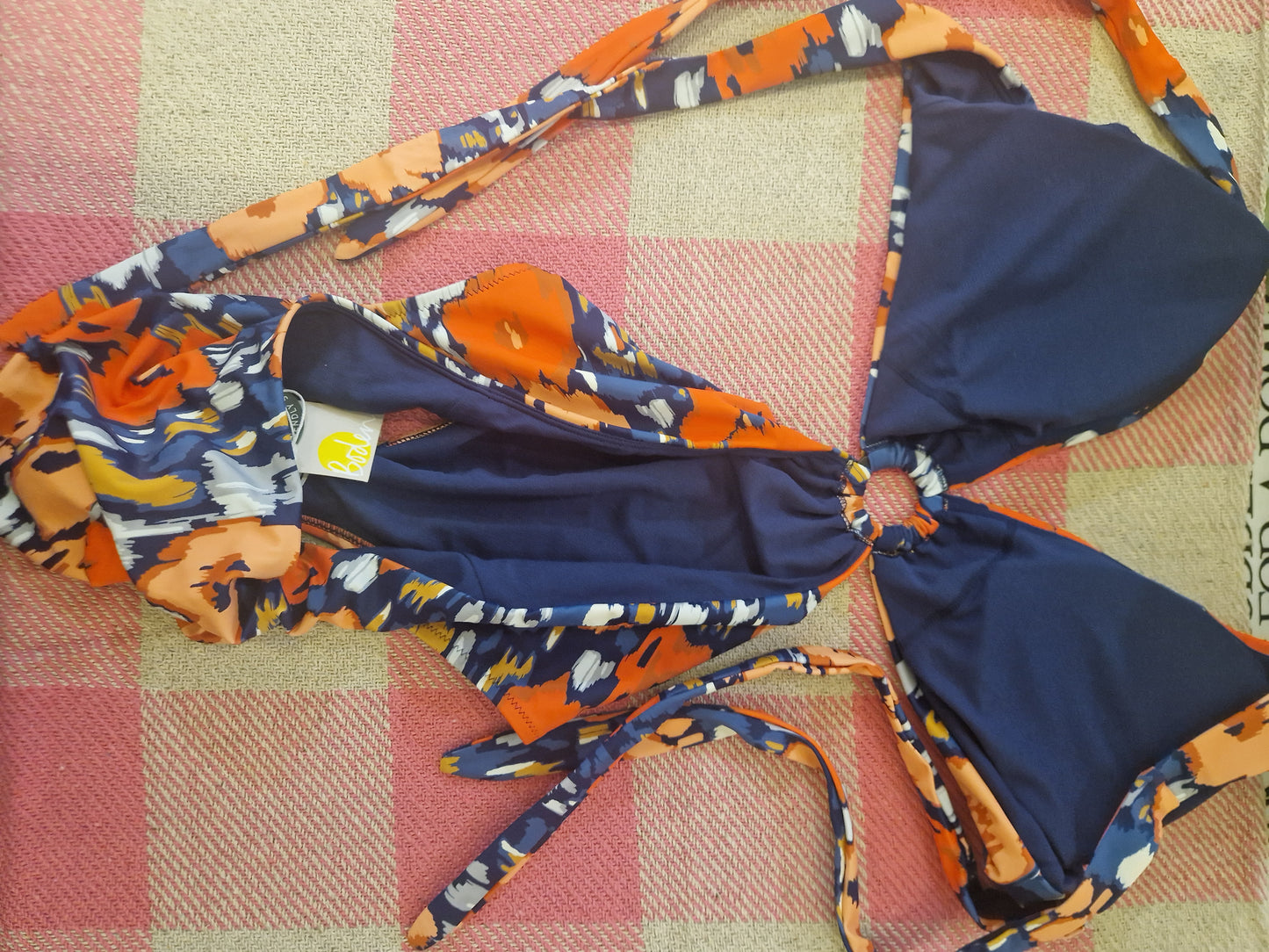 Boden Women's Swimsuit Orange & Navy Cutout