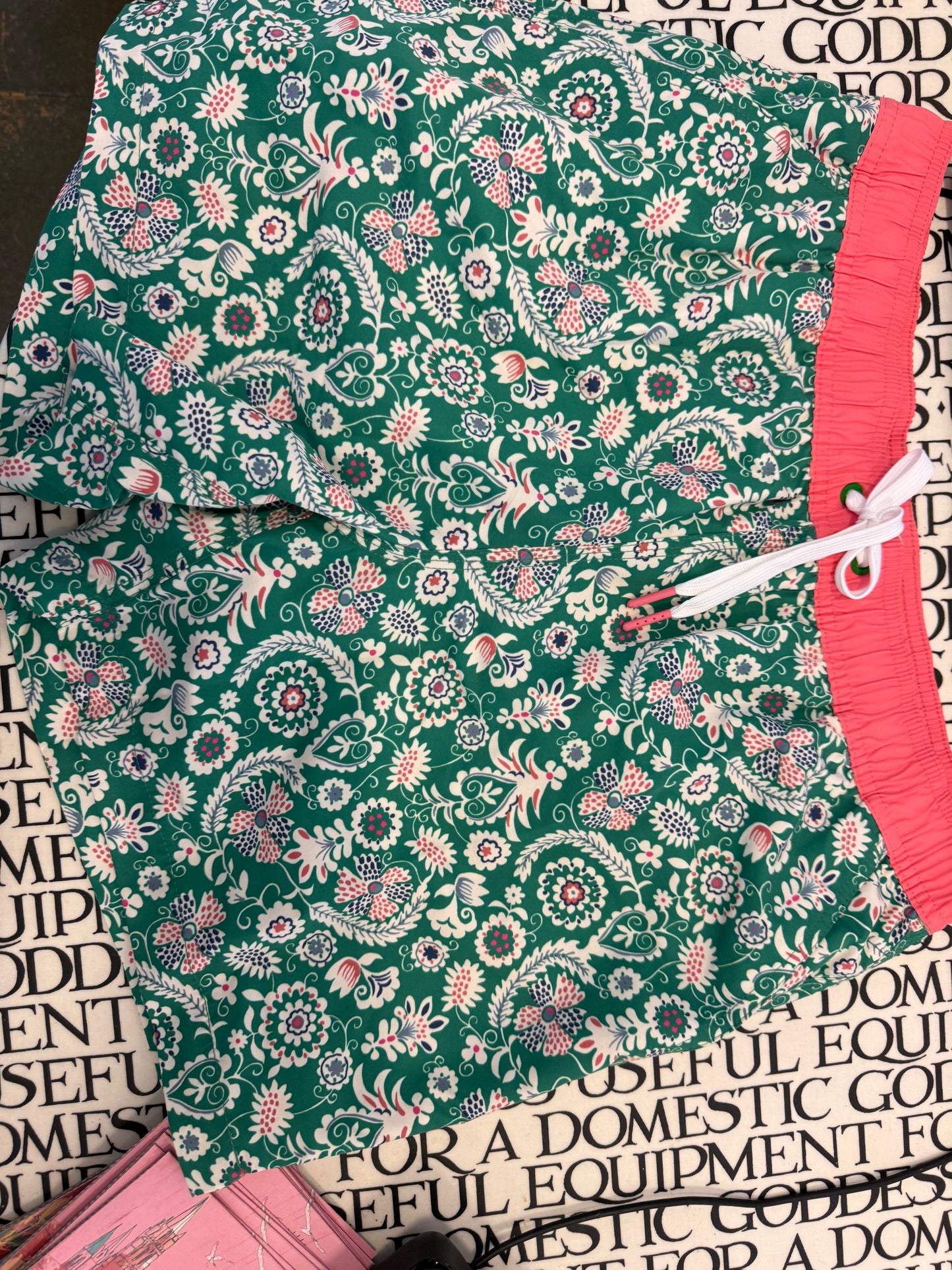 Boden Mens Green and Pink Swim Shorts S
