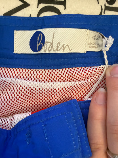 Boden Mens Red and Blue Striped Swim Shorts 42