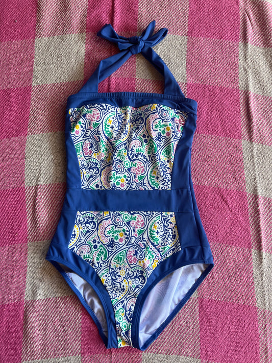 Boden Santorini Swimsuit Blue Paisley