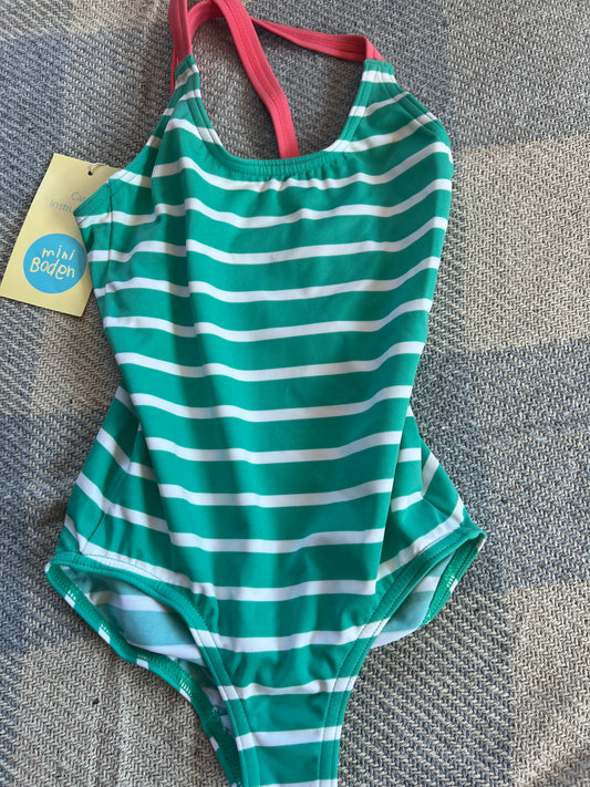 Mini Boden Green Striped Swimsuit