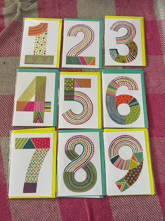 Rachel Ellen Number Birthday Cards 1-9