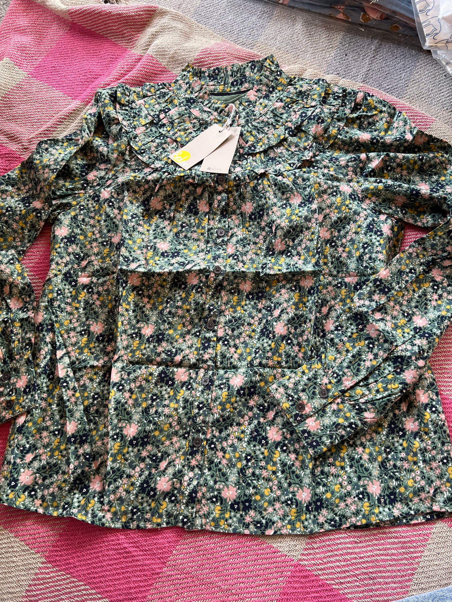 Boden Green Floral Top