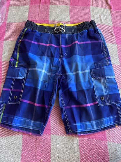 Boden Mens Blue Tartan Swimming Shorts