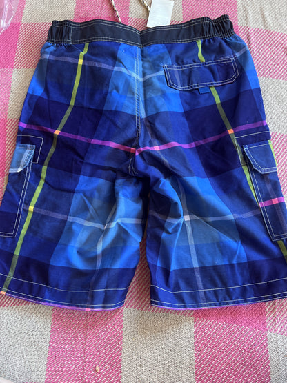 Boden Mens Blue Tartan Swimming Shorts